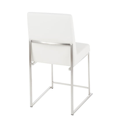 LumiSource Fuji High Back Dining Chair Set of 2 | Brushed Steel and White PU | Dining Room & Home Office Seating | Model DC-HBFUJISSW2