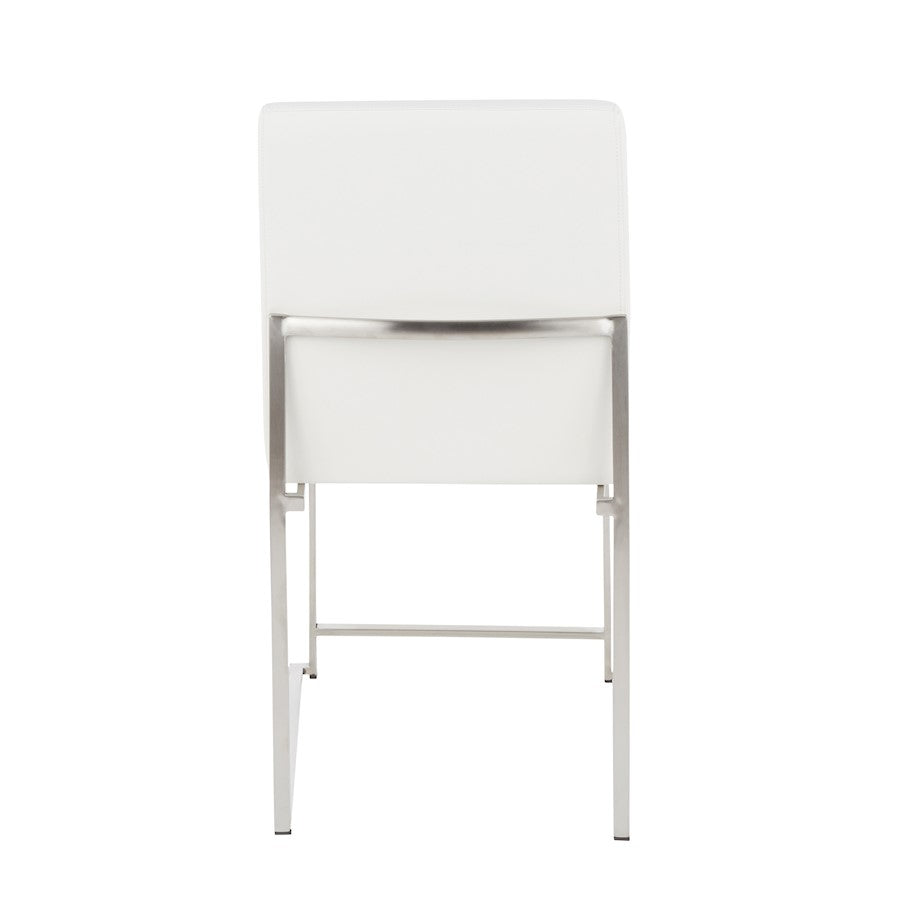 LumiSource Fuji High Back Dining Chair Set of 2 | Brushed Steel and White PU | Dining Room & Home Office Seating | Model DC-HBFUJISSW2
