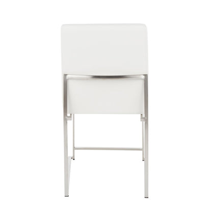 LumiSource Fuji High Back Dining Chair Set of 2 | Brushed Steel and White PU | Dining Room & Home Office Seating | Model DC-HBFUJISSW2