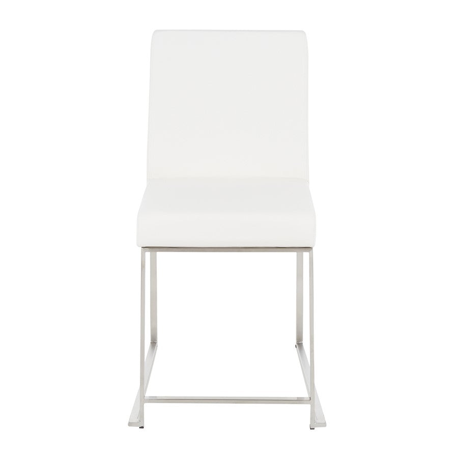 LumiSource Fuji High Back Dining Chair Set of 2 | Brushed Steel and White PU | Dining Room & Home Office Seating | Model DC-HBFUJISSW2
