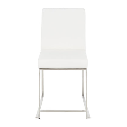 LumiSource Fuji High Back Dining Chair Set of 2 | Brushed Steel and White PU | Dining Room & Home Office Seating | Model DC-HBFUJISSW2
