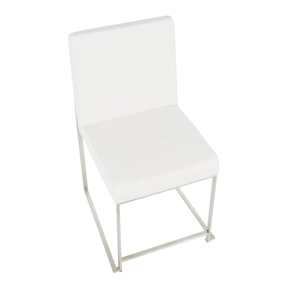 LumiSource Fuji High Back Dining Chair Set of 2 | Brushed Steel and White PU | Dining Room & Home Office Seating | Model DC-HBFUJISSW2