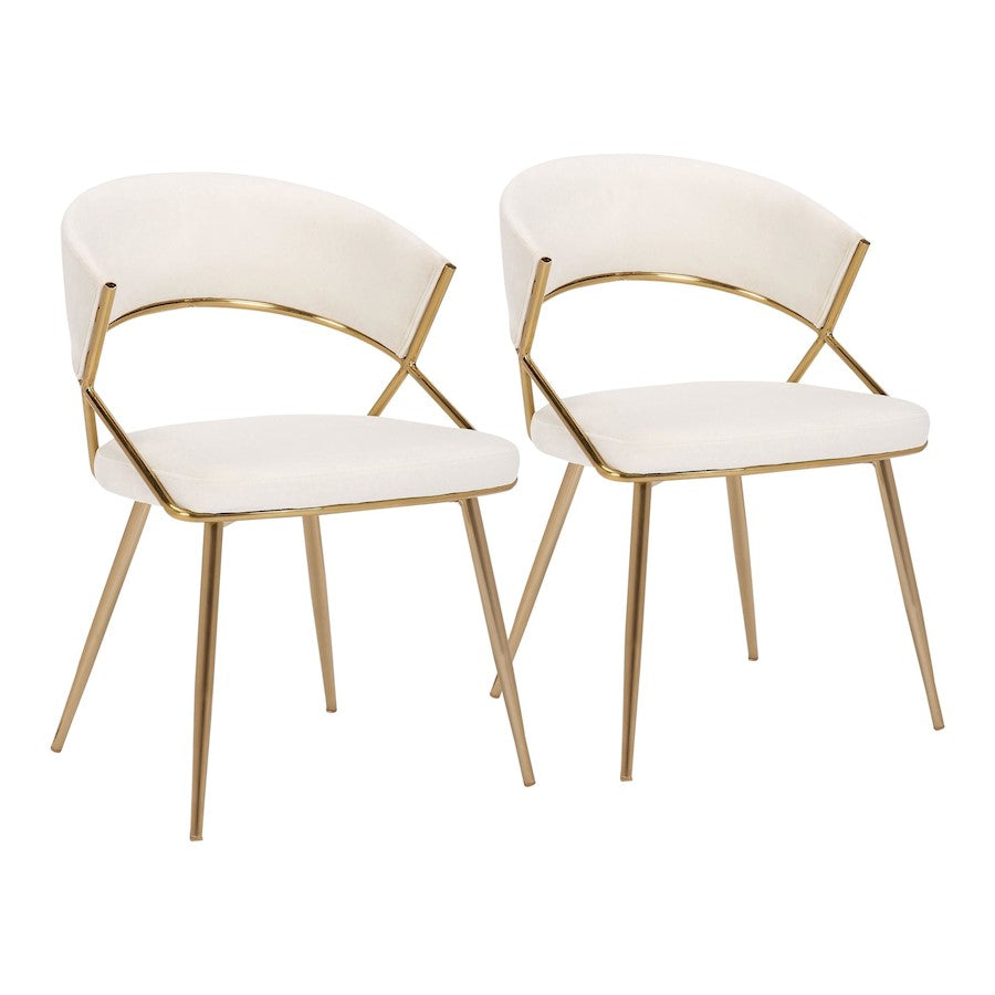 LumiSource Jie Dining Chair Set of 2 | Gold Steel and Cream Velvet | Glam Dining Room & Accent Seating | 22.25 x 20.5 x 31 in | Model DC-JIEAUVCR2