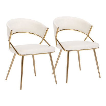 LumiSource Jie Dining Chair Set of 2 | Gold Steel and Cream Velvet | Glam Dining Room & Accent Seating | 22.25 x 20.5 x 31 in | Model DC-JIEAUVCR2