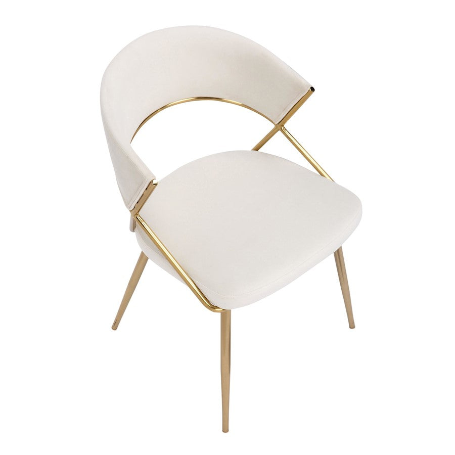 LumiSource Jie Dining Chair Set of 2 | Gold Steel and Cream Velvet | Glam Dining Room & Accent Seating | 22.25 x 20.5 x 31 in | Model DC-JIEAUVCR2