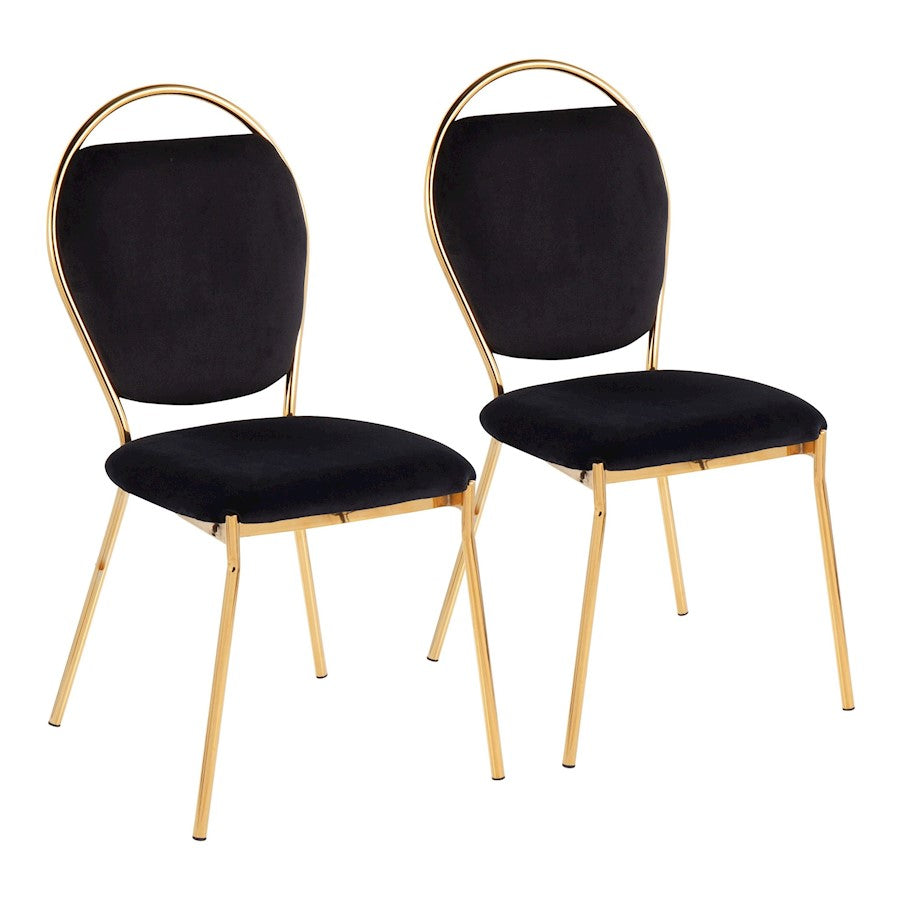 LumiSource Keyhole Dining Chair Set of 2 | Gold Metal and Black Velvet | Contemporary Glam Dining & Accent Seating | Model DC-KEYAUVBK2