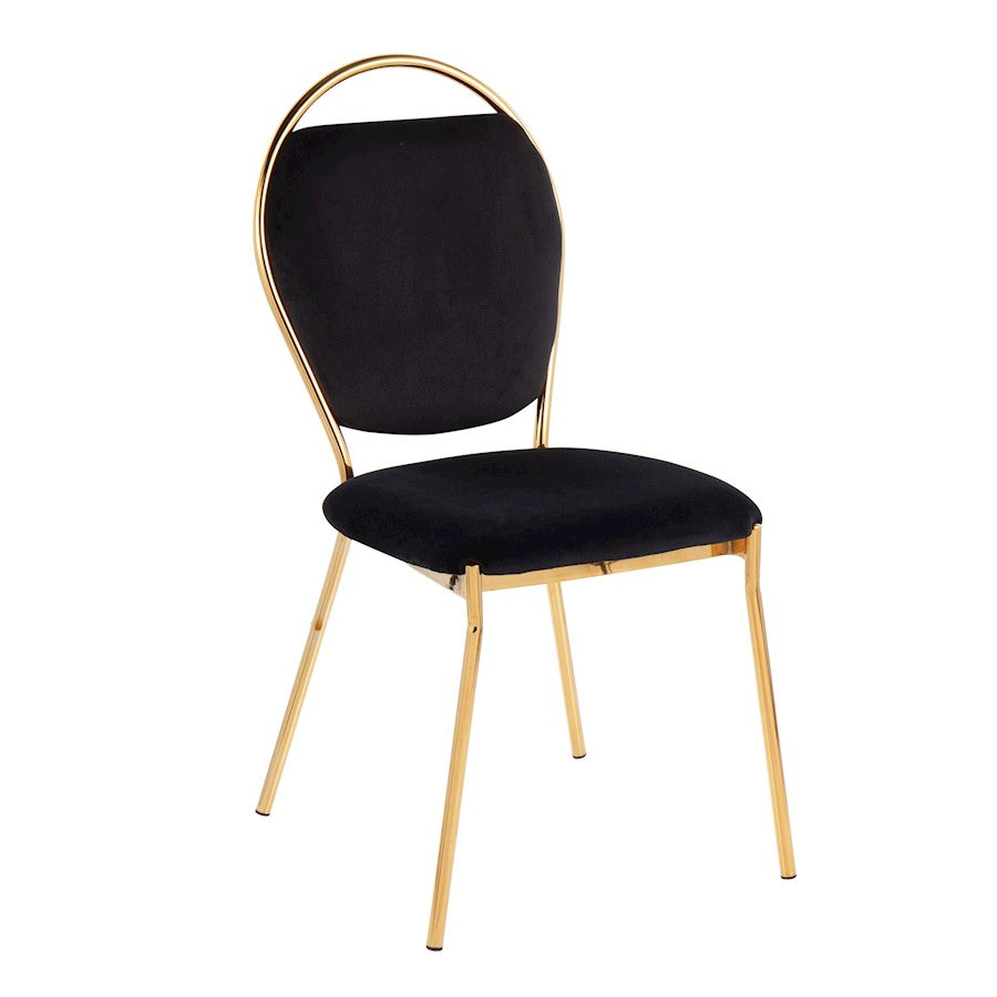 LumiSource Keyhole Dining Chair Set of 2 | Gold Metal and Black Velvet | Contemporary Glam Dining & Accent Seating | Model DC-KEYAUVBK2