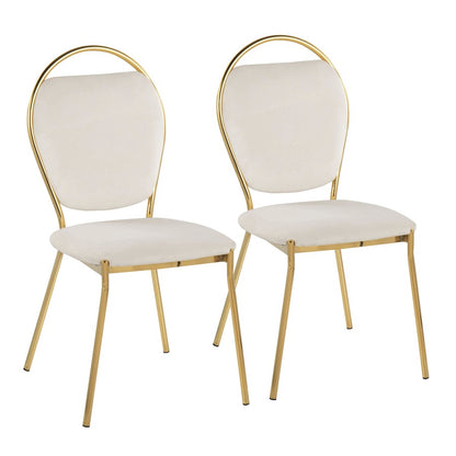 LumiSource Keyhole Dining Chair Set of 2 | Gold Metal and Green Velvet | Contemporary Glam Dining & Accent Seating | Model DC-KEYAUVGN2