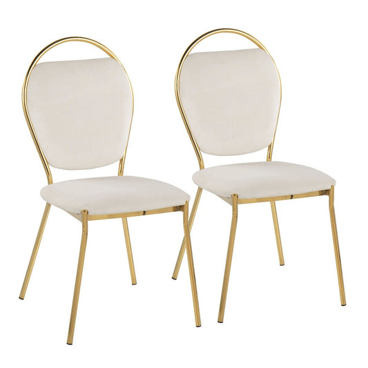 LumiSource Keyhole Dining Chair Set of 2 | Gold Metal and Green Velvet | Contemporary Glam Dining & Accent Seating | Model DC-KEYAUVGN2