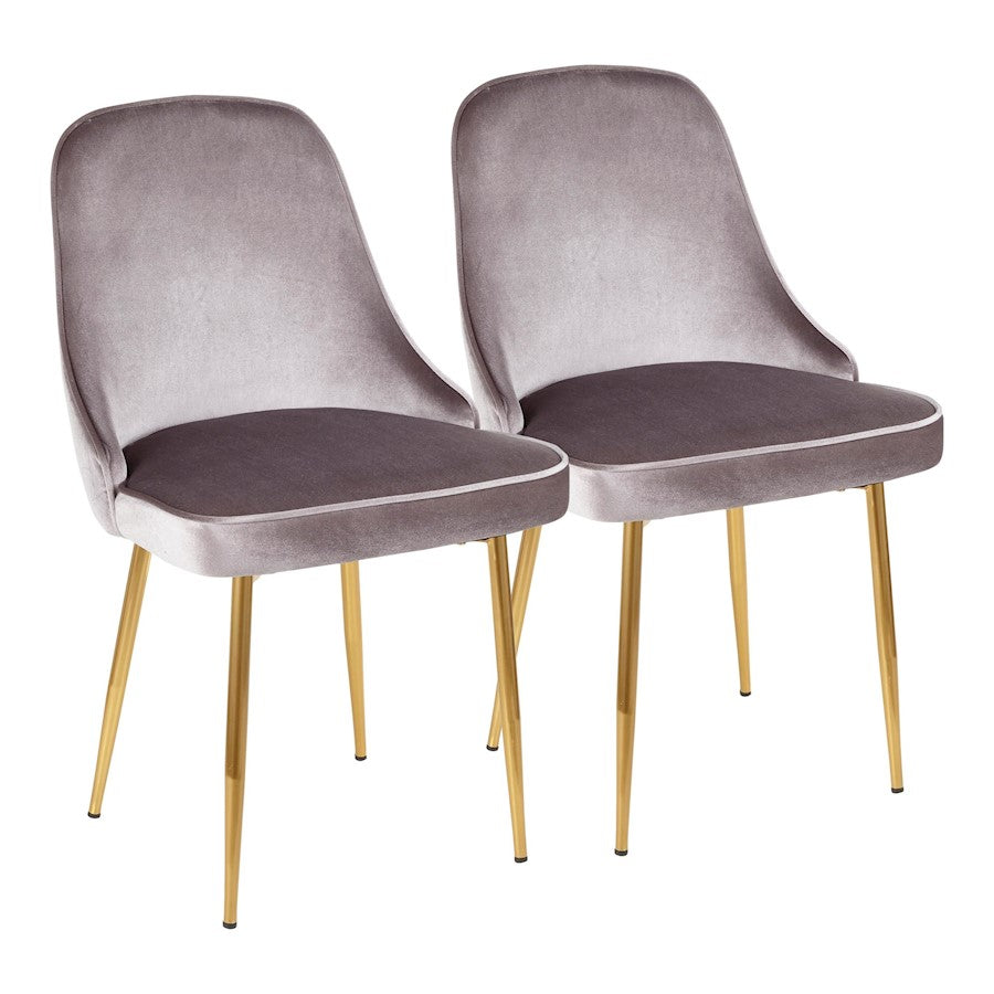 LumiSource Marcel Dining Chair Set of 2 | Glam Gold Metal & Silver Velvet | Dining Room & Living Room Seating | 24x20x34 in | Model DC-MARCLAU-SV2