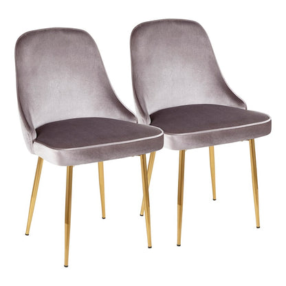 LumiSource Marcel Dining Chair Set of 2 | Glam Gold Metal & Silver Velvet | Dining Room & Living Room Seating | 24x20x34 in | Model DC-MARCLAU-SV2