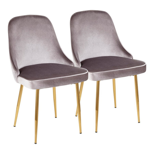 LumiSource Marcel Dining Chair Set of 2 | Glam Gold Metal & Silver Velvet | Dining Room & Living Room Seating | 24x20x34 in | Model DC-MARCLAU-SV2
