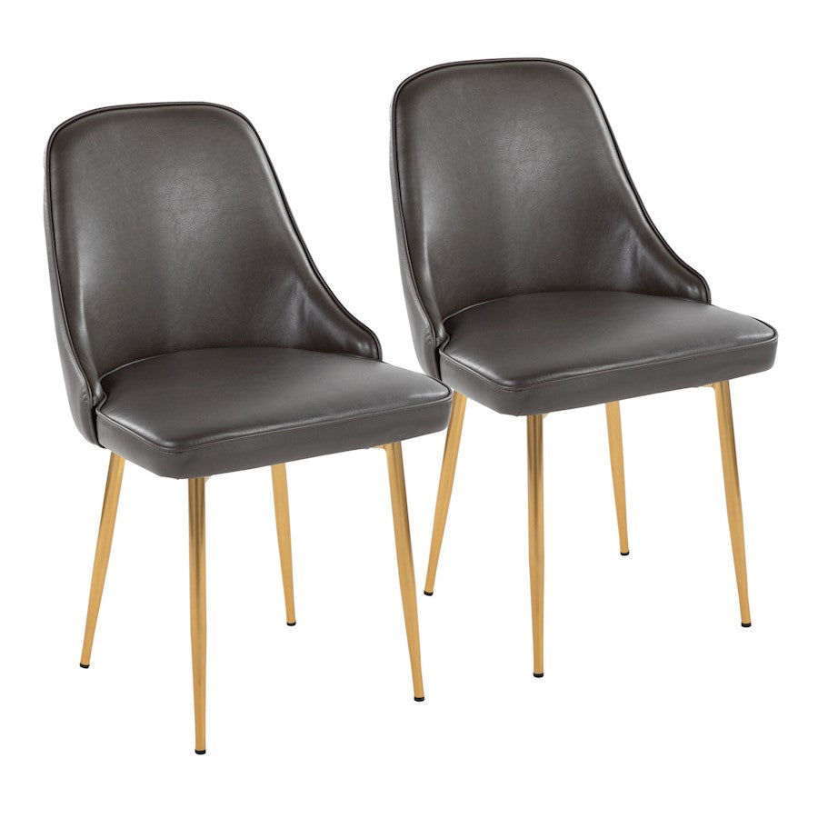 LumiSource Marcel Dining Chair Set of 2 | Glam Gold Metal & Grey PU | Dining Room & Kitchen Seating | 23.5x20x33.75 in | Model DC-MARCLAUPUGY2