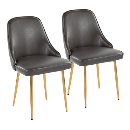 LumiSource Marcel Dining Chair Set of 2 | Glam Gold Metal & Grey PU | Dining Room & Kitchen Seating | 23.5x20x33.75 in | Model DC-MARCLAUPUGY2