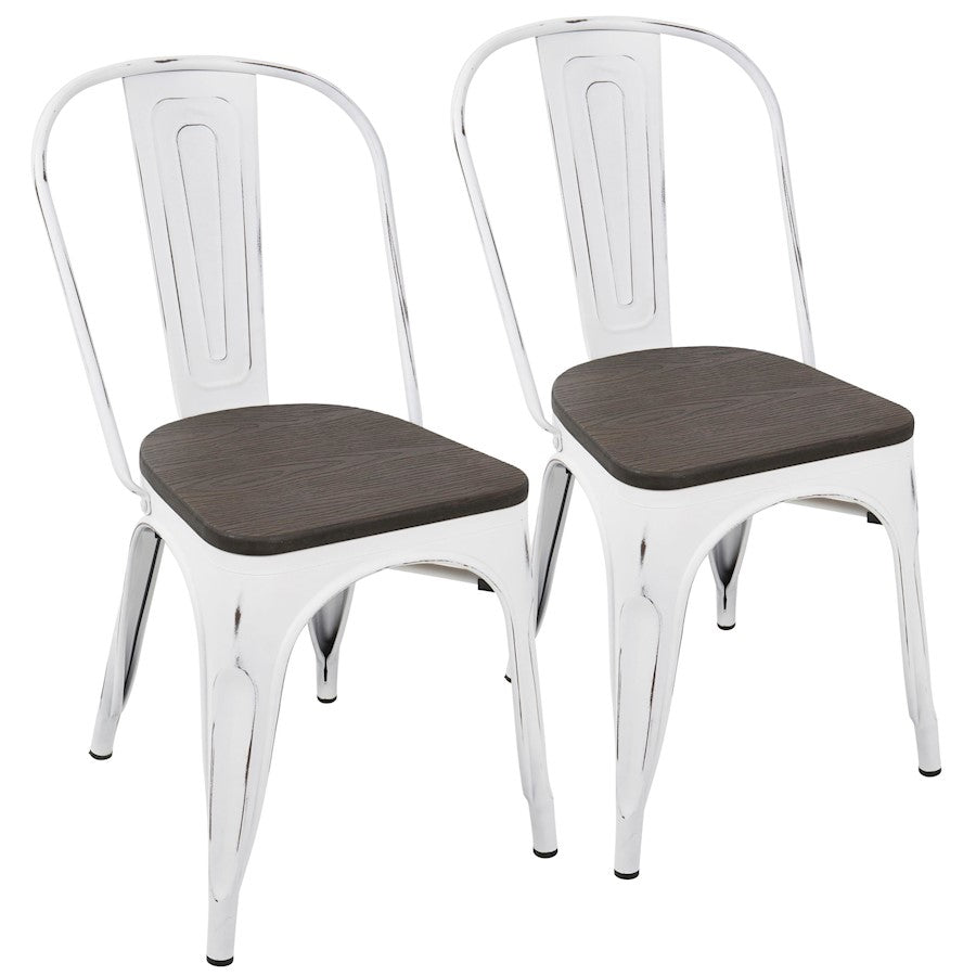 LumiSource Oregon Dining Chair Set of 2 | Industrial White and Espresso Steel & Bamboo | Kitchen & Dining Room | Model DC-ORVW-E2