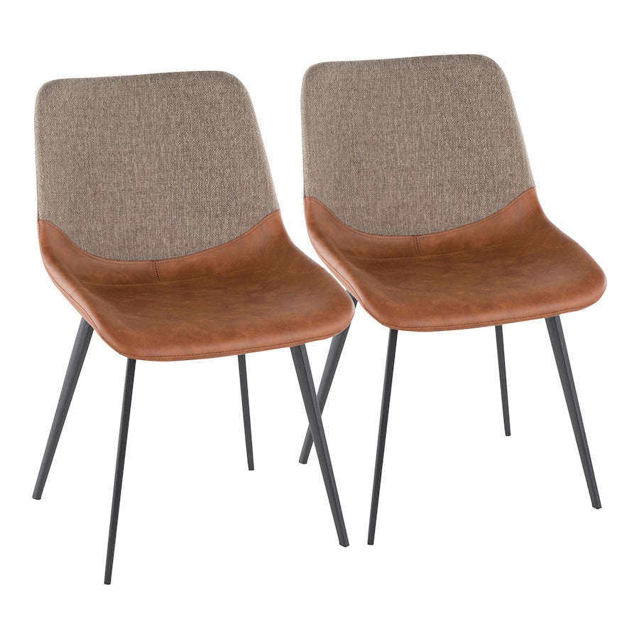 LumiSource Outlaw Chair Set of 2 | Industrial Black Metal, Espresso PU & Brown Fabric | Dining Room & Accent Seating | Model DC-OTLWBK-BN2