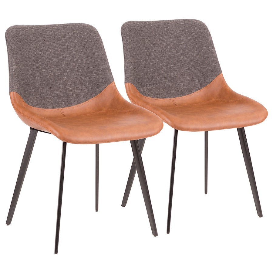 LumiSource Outlaw Two-Tone Chair Set of 2 | Industrial Black Metal, Brown PU & Grey Fabric | Dining Room & Accent Seating | Model DC-OTLWBKBN-GY2