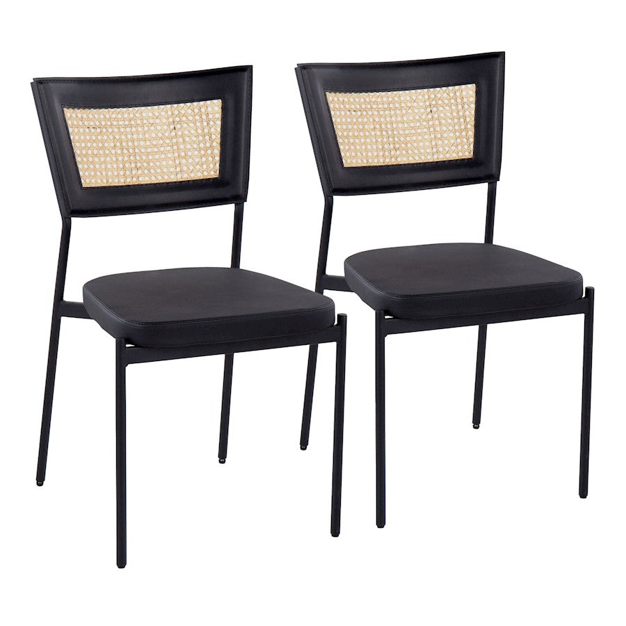 LumiSource Tania Dining Chair Set of 2 | Contemporary Black Metal, Black PU & Rattan | Kitchen & Dining Room | Model DC-RTNTANIABKBK2