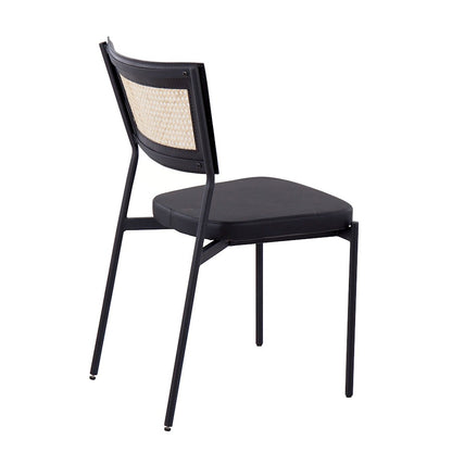 LumiSource Tania Dining Chair Set of 2 | Contemporary Black Metal, Black PU & Rattan | Kitchen & Dining Room | Model DC-RTNTANIABKBK2