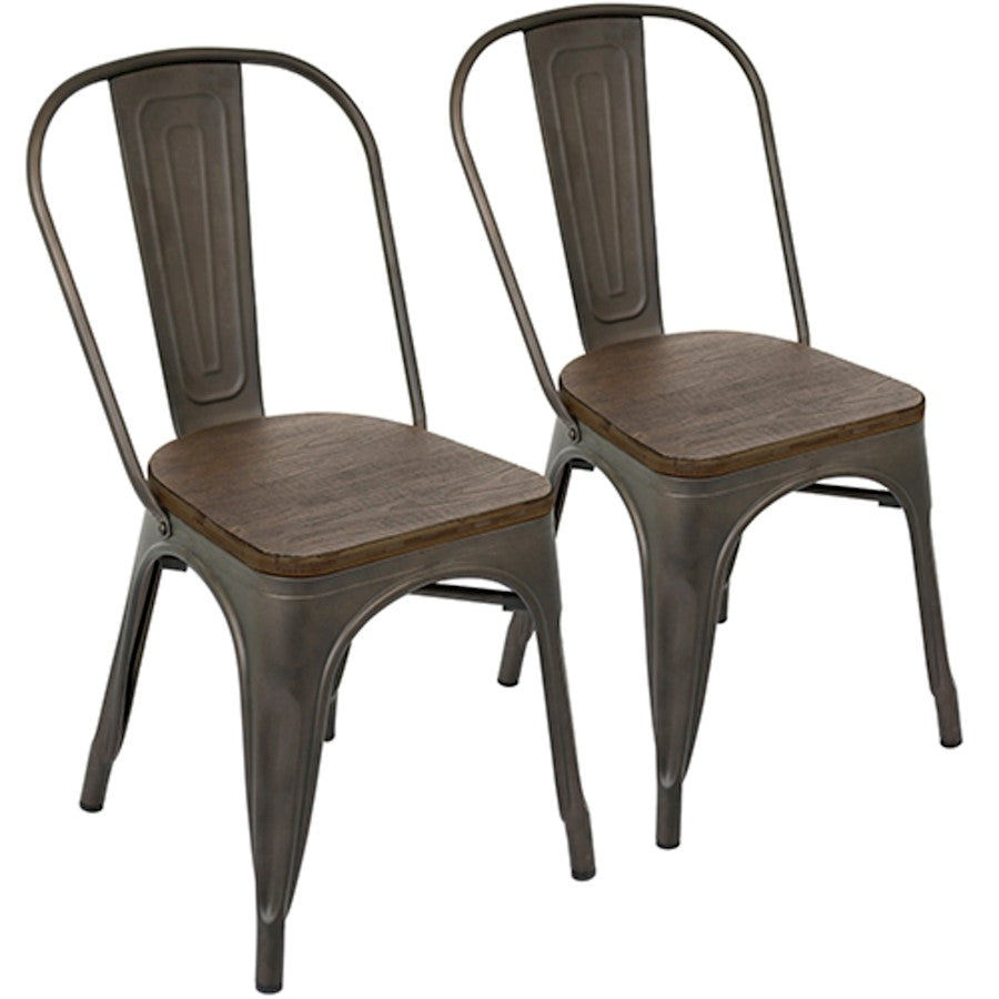LumiSource Oregon Dining Chair (Set of 2) | Industrial Antique Steel & Espresso Wood Seat | Kitchen & Dining Room Seating | Model DC-TW-ORDKESP2