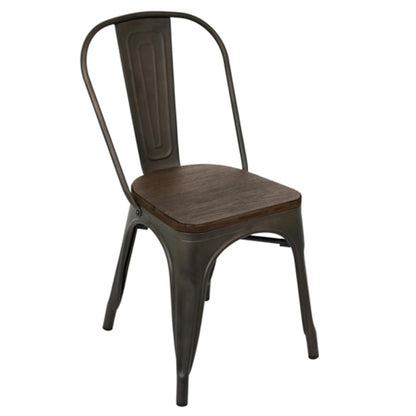 LumiSource Oregon Dining Chair (Set of 2) | Industrial Antique Steel & Espresso Wood Seat | Kitchen & Dining Room Seating | Model DC-TW-ORDKESP2