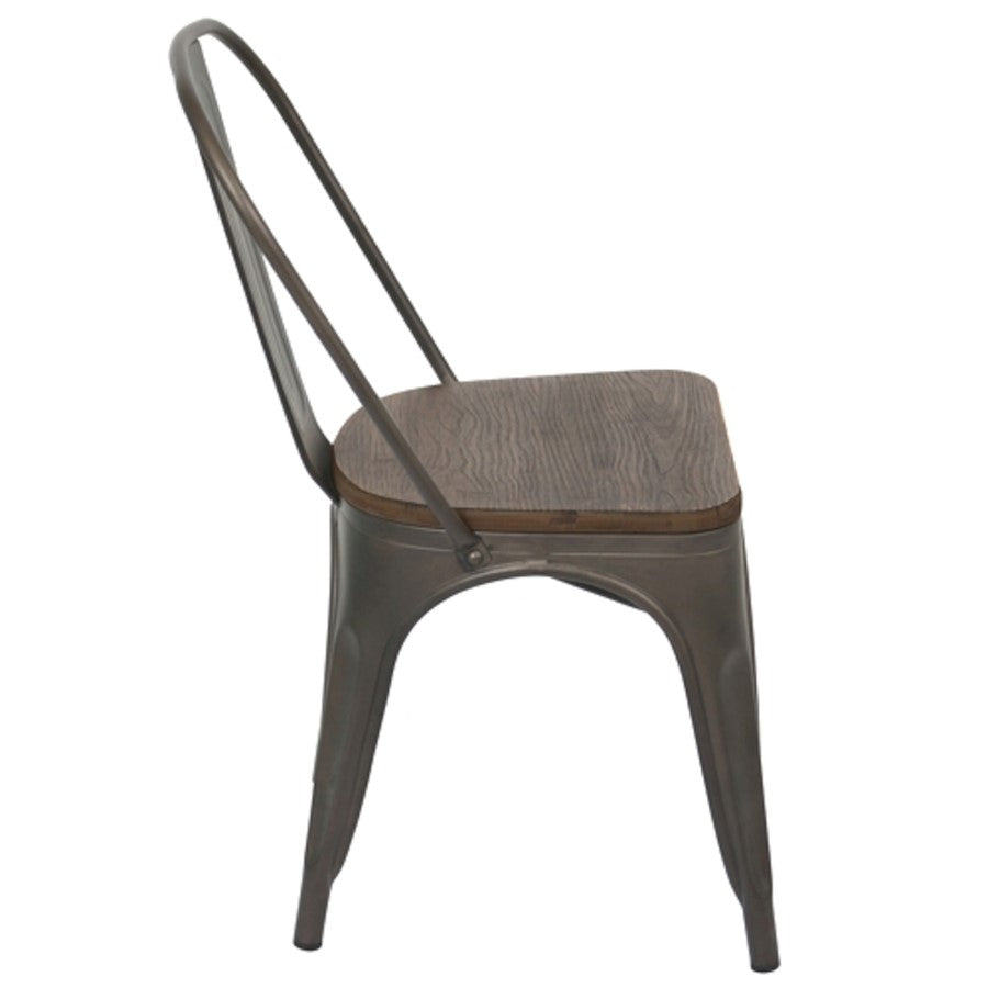 LumiSource Oregon Dining Chair (Set of 2) | Industrial Antique Steel & Espresso Wood Seat | Kitchen & Dining Room Seating | Model DC-TW-ORDKESP2