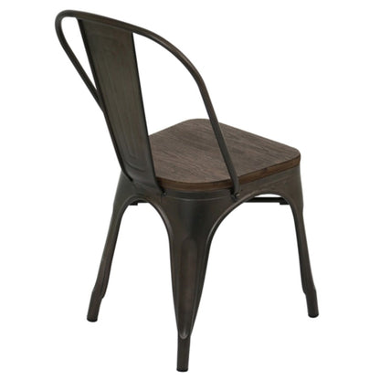 LumiSource Oregon Dining Chair (Set of 2) | Industrial Antique Steel & Espresso Wood Seat | Kitchen & Dining Room Seating | Model DC-TW-ORDKESP2