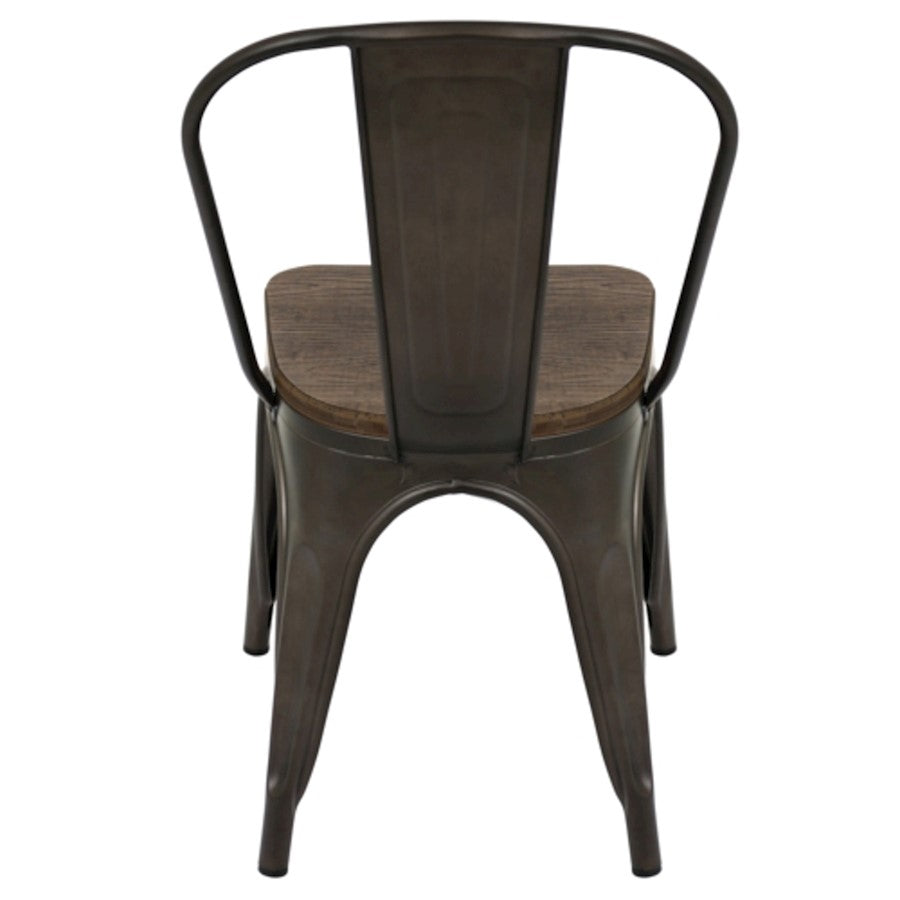 LumiSource Oregon Dining Chair (Set of 2) | Industrial Antique Steel & Espresso Wood Seat | Kitchen & Dining Room Seating | Model DC-TW-ORDKESP2