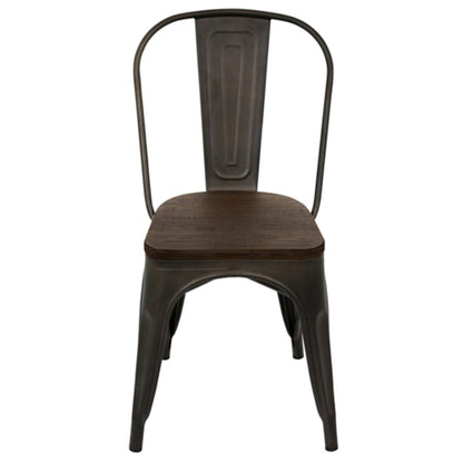 LumiSource Oregon Dining Chair (Set of 2) | Industrial Antique Steel & Espresso Wood Seat | Kitchen & Dining Room Seating | Model DC-TW-ORDKESP2