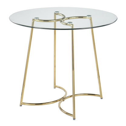 LumiSource Cece 35in Round Dinette Table | Glam Gold Steel & Clear Glass | Kitchen & Dining Room Table | 35 x 35 x 30.25 in | Model DT-CECE35AUGL