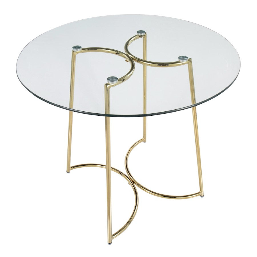 LumiSource Cece 35in Round Dinette Table | Glam Gold Steel & Clear Glass | Kitchen & Dining Room Table | 35 x 35 x 30.25 in | Model DT-CECE35AUGL