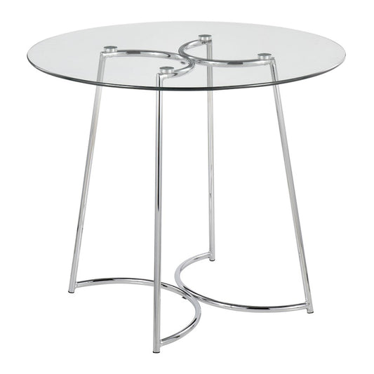LumiSource Cece 35in Round Dinette Table | Chrome Painted Steel and Clear Tempered Glass | Kitchen & Dining Room | 35 x 35 x 30 in | Model DT-CECE35GL