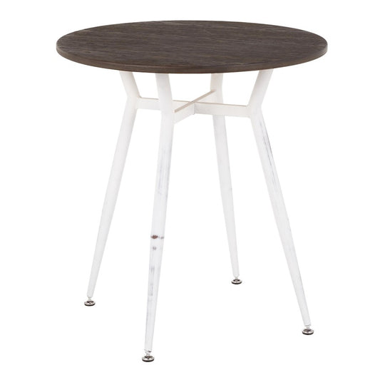 LumiSource Clara 28in Round Dinette Table | Vintage White Metal and Espresso Bamboo | Small Kitchen & Dining Room | Model DT-CLARARNVWE