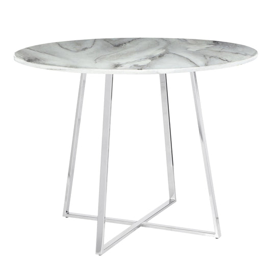 LumiSource Cosmo 40in Round Dining Table | Chrome and White Marble Top | Modern Kitchen & Dining Room | 39.5 x 39.5 x 31 in | Model DT-COSMO2WMB