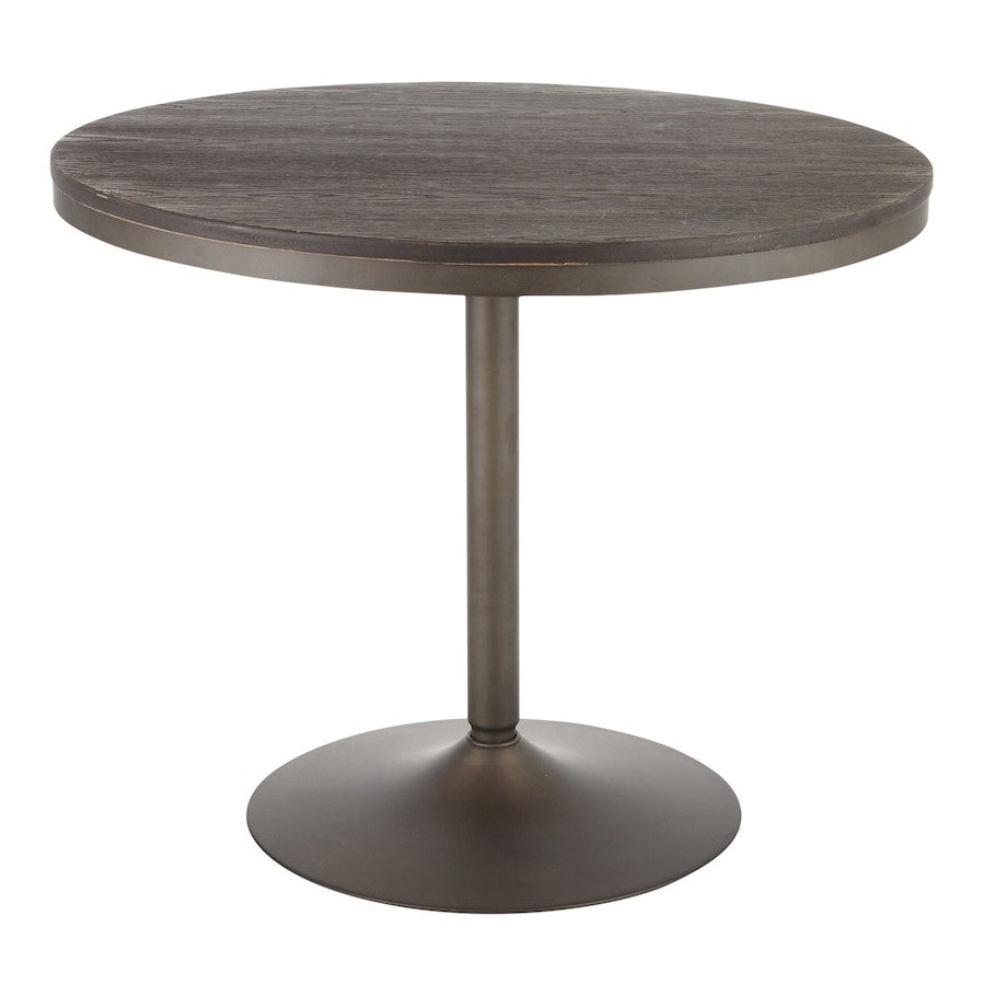LumiSource Dakota 36in Round Dining Table | Antique Metal and Espresso Bamboo | Industrial Kitchen & Dining Room | Model DT-DKTAANE