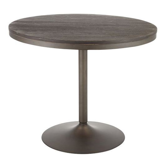 LumiSource Dakota 36in Round Dining Table | Antique Metal and Espresso Bamboo | Industrial Kitchen & Dining Room | Model DT-DKTAANE