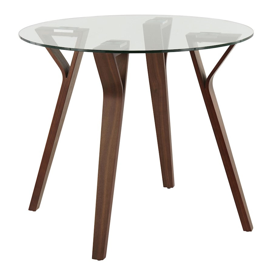 LumiSource Folia 35in Round Dining Table | Mid-Century Walnut Wood and Clear Glass | Kitchen & Dining Room | 35 x 35 x 30 in | Model DT-FOLIARNDWLCL