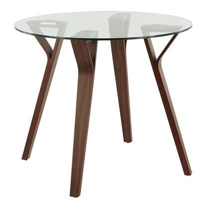 LumiSource Folia 35in Round Dining Table | Mid-Century Walnut Wood and Clear Glass | Kitchen & Dining Room | 35 x 35 x 30 in | Model DT-FOLIARNDWLCL