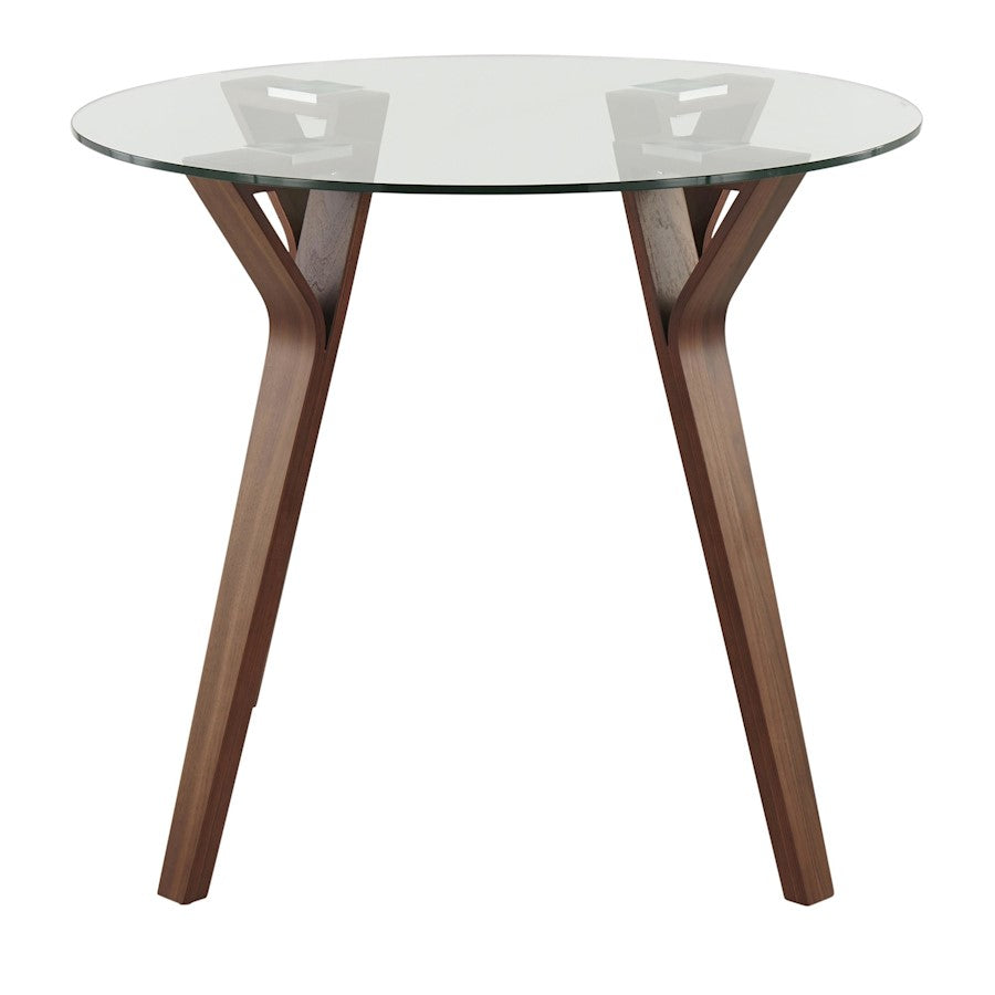 LumiSource Folia 35in Round Dining Table | Mid-Century Walnut Wood and Clear Glass | Kitchen & Dining Room | 35 x 35 x 30 in | Model DT-FOLIARNDWLCL