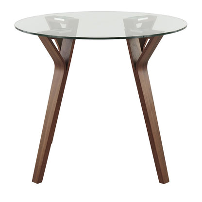 LumiSource Folia 35in Round Dining Table | Mid-Century Walnut Wood and Clear Glass | Kitchen & Dining Room | 35 x 35 x 30 in | Model DT-FOLIARNDWLCL