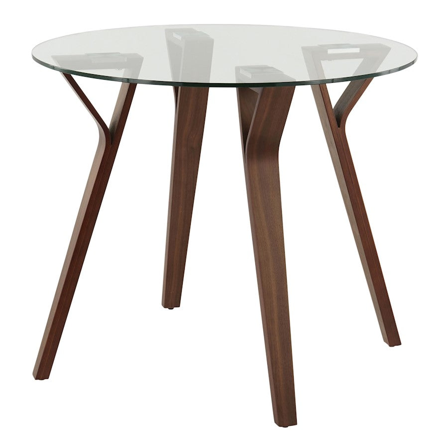 LumiSource Folia 35in Round Dining Table | Mid-Century Walnut Wood and Clear Glass | Kitchen & Dining Room | 35 x 35 x 30 in | Model DT-FOLIARNDWLCL