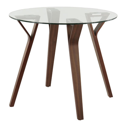 LumiSource Folia 35in Round Dining Table | Mid-Century Walnut Wood and Clear Glass | Kitchen & Dining Room | 35 x 35 x 30 in | Model DT-FOLIARNDWLCL