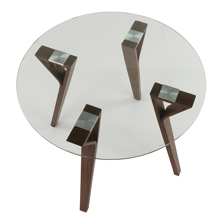 LumiSource Folia 35in Round Dining Table | Mid-Century Walnut Wood and Clear Glass | Kitchen & Dining Room | 35 x 35 x 30 in | Model DT-FOLIARNDWLCL