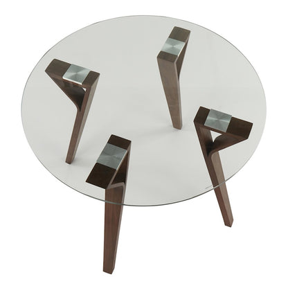 LumiSource Folia 35in Round Dining Table | Mid-Century Walnut Wood and Clear Glass | Kitchen & Dining Room | 35 x 35 x 30 in | Model DT-FOLIARNDWLCL