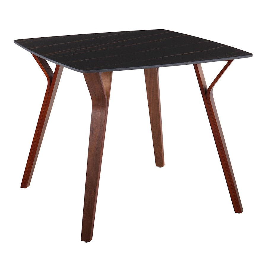 LumiSource Folia 38in Square Dining Table | Mid-Century Walnut Wood and Black Textured Marble | Dining Room & Casual | Model DT-FOLIAWLBKMB