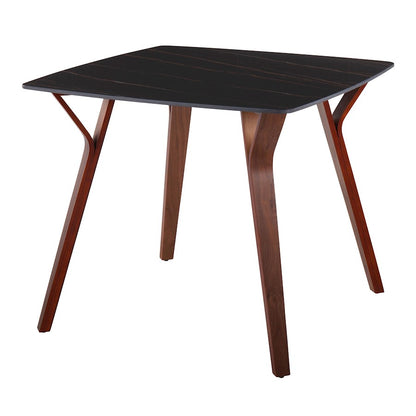 LumiSource Folia 38in Square Dining Table | Mid-Century Walnut Wood and Black Textured Marble | Dining Room & Casual | Model DT-FOLIAWLBKMB