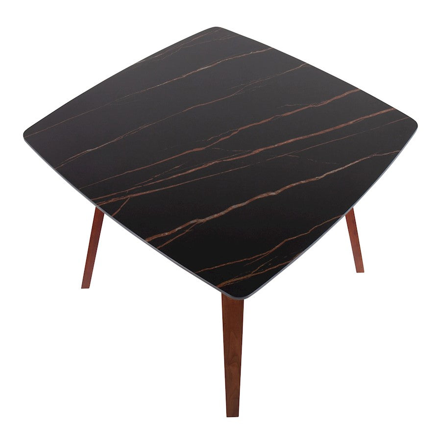 LumiSource Folia 38in Square Dining Table | Mid-Century Walnut Wood and Black Textured Marble | Dining Room & Casual | Model DT-FOLIAWLBKMB