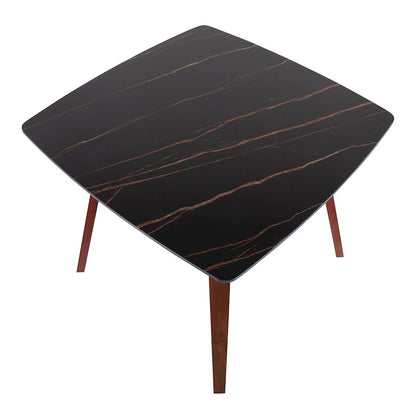 LumiSource Folia 38in Square Dining Table | Mid-Century Walnut Wood and Black Textured Marble | Dining Room & Casual | Model DT-FOLIAWLBKMB
