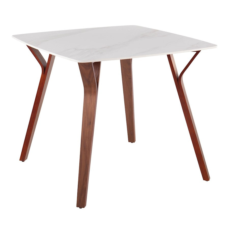 LumiSource Folia 38in Square Dinette Table | Mid-Century Walnut Wood and White Marble | Kitchen & Dining Room | 38 x 38 x 30 in | Model DT-FOLIAWLWMB