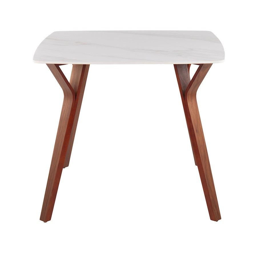 LumiSource Folia 38in Square Dinette Table | Mid-Century Walnut Wood and White Marble | Kitchen & Dining Room | 38 x 38 x 30 in | Model DT-FOLIAWLWMB